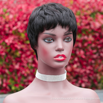 cheap Short Pixie Cut messy Wigs with Bangs Natural human Hair Wigs for Women with finger wave Wig